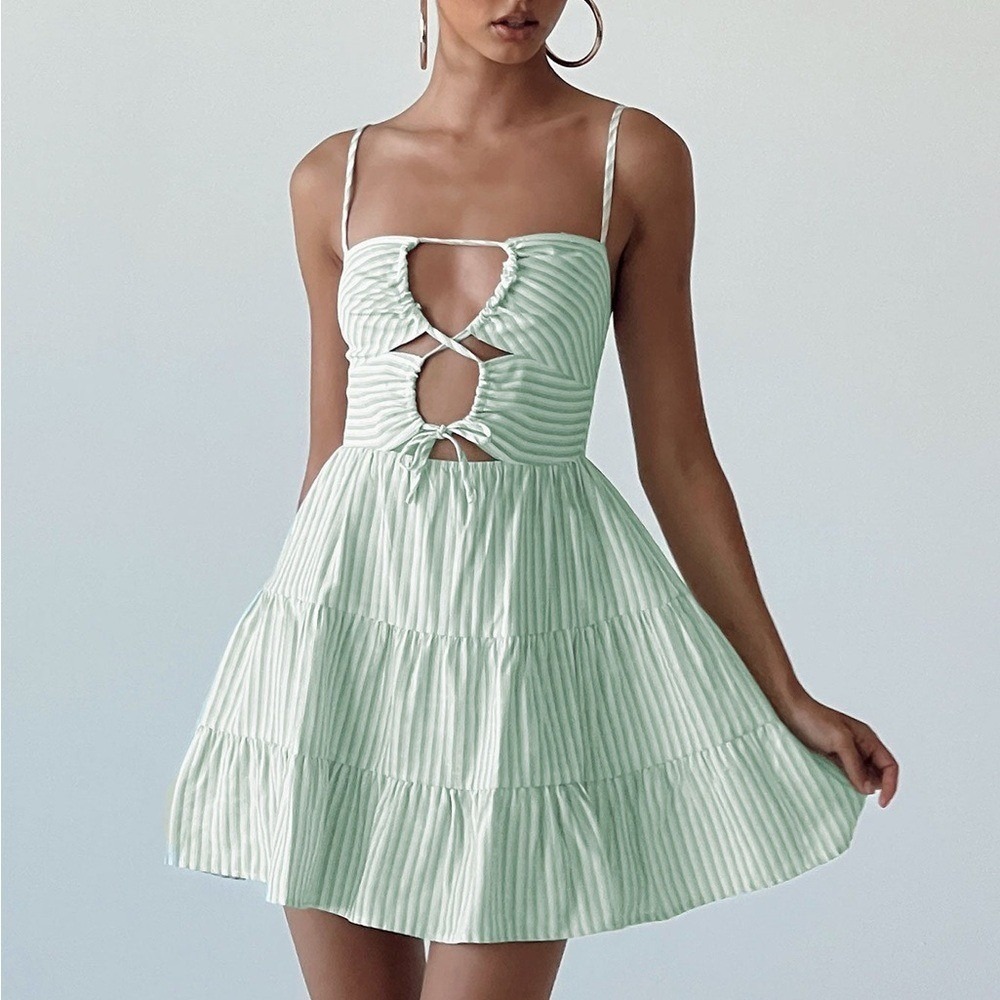 Princess Polly Light Mint Cutout Tiered Mini Dress